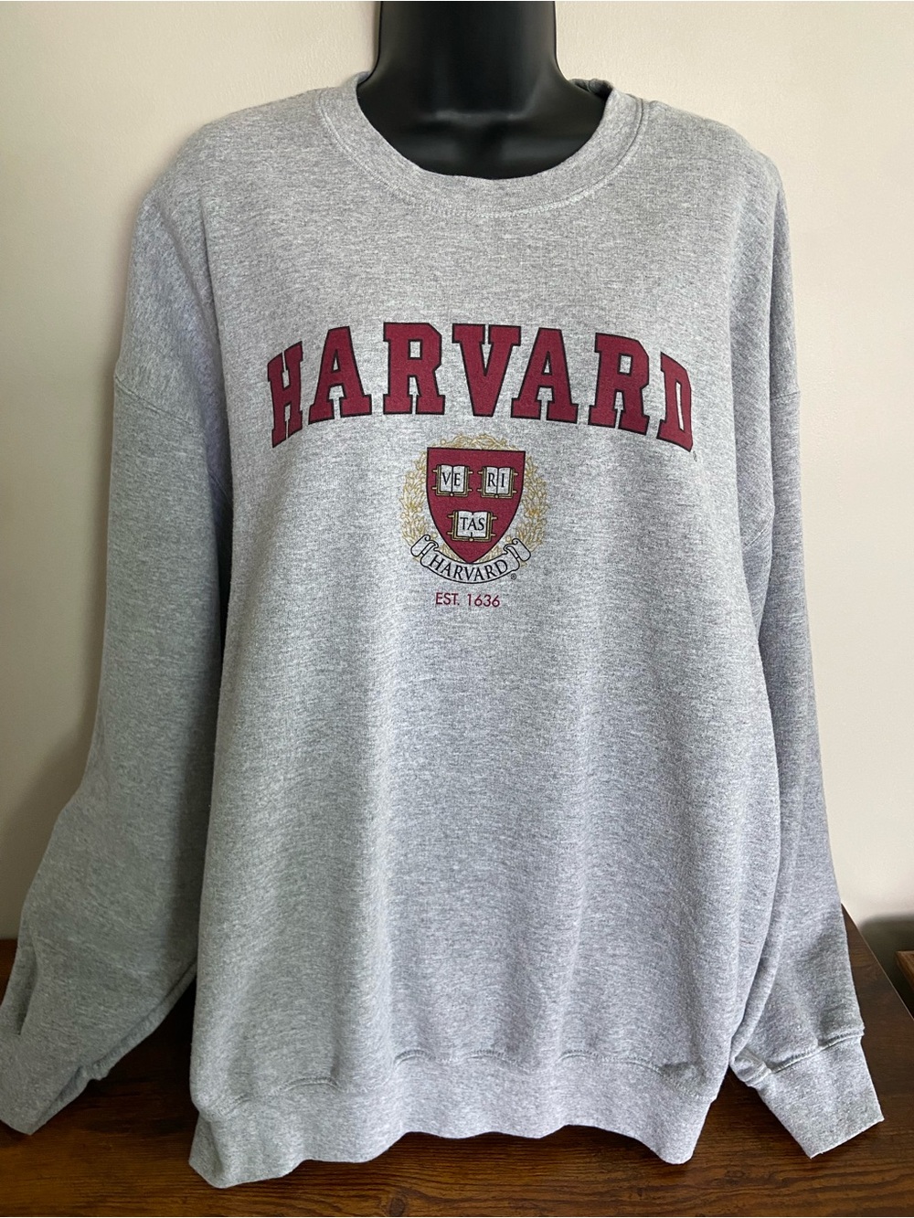 Gildan Grey Crewneck Sweatshirt with Maroon Harvard Logo